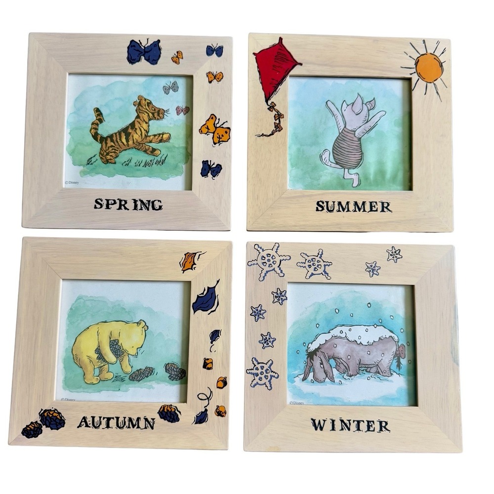 Disney Classic Winnie the Pooh Four Seasons Framed Wall‎ Art Set of 4 - 7x7